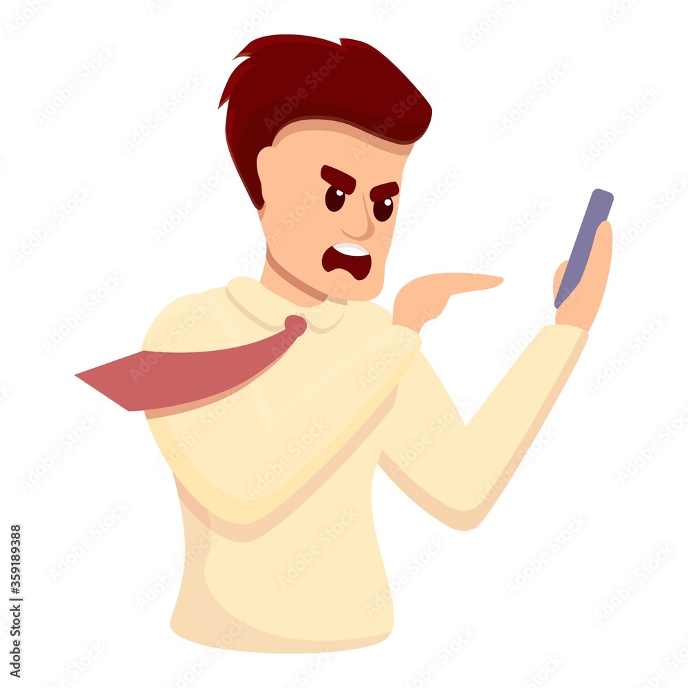 Rage man smartphone icon. Cartoon of rage man smartphone vector icon for web design isolated on white background