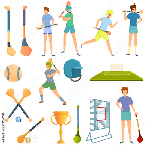 Hurling icons set. Cartoon set of hurling vector icons for web design photo