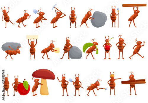 Ant icons set. Cartoon set of ant vector icons for web design