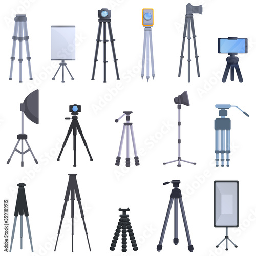Tripod icons set. Cartoon set of tripod vector icons for web design