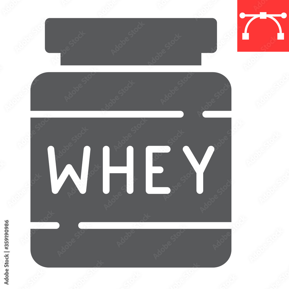 Whey protein glyph icon, fitness and diet, supplements sign vector graphics, editable stroke solid icon, eps 10. Whey protein glyph icon, fitness and diet, supplements sign vector graphics, editable stroke solid icon, eps 10.