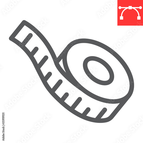 Measuring tape line icon, fitness and ruler, measurement tape sign vector graphics, editable stroke linear icon, eps 10.