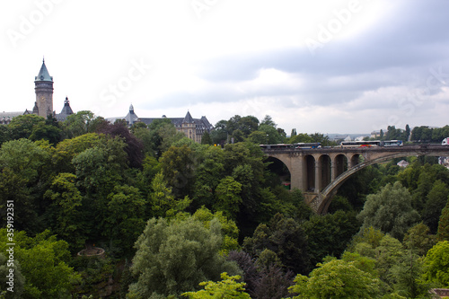 Bridge of Adolf (New Bridge) connects Upper and Lower Town of Luxembourg city, Luxembourg