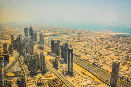 Aerial view of Dubai from Burj Khalifa. 