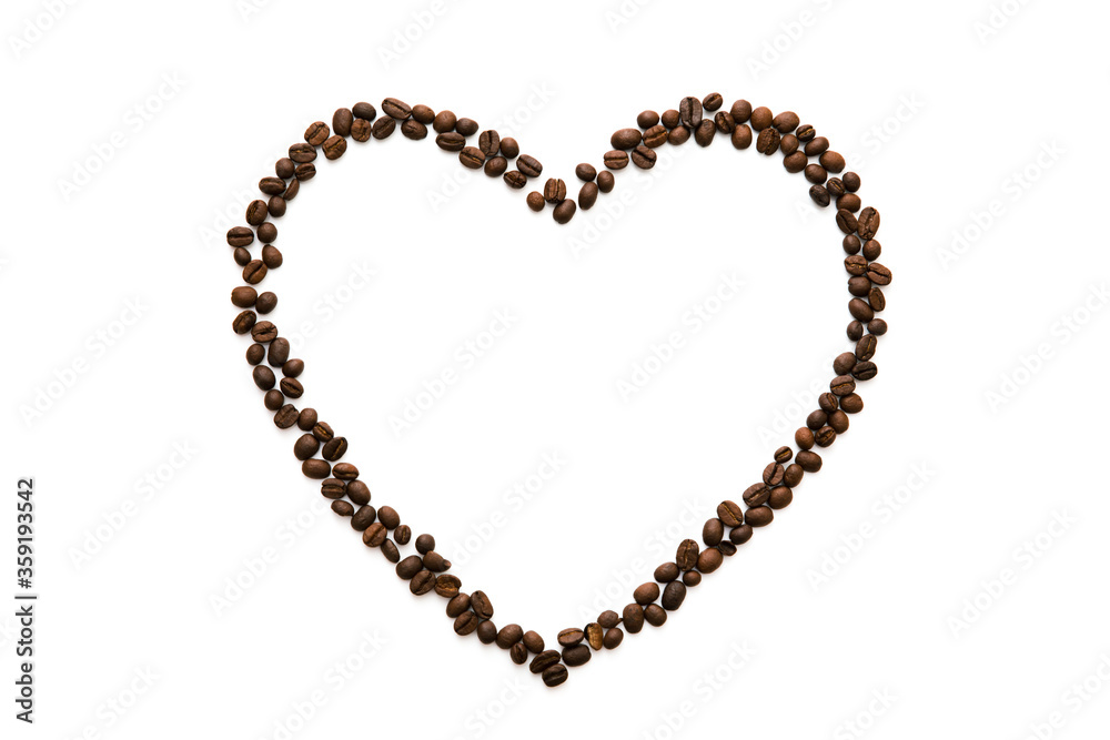 Coffee beans folded into a heart-shaped Valentine. Love for coffee drinks Coffee beans folded into a heart-shaped Valentine. Love for coffee drinks