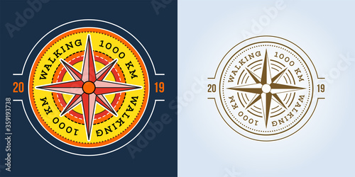 Camping, Adventure, Expedition Logo Vector Illustration. Badge. Outdoor Leisure, Compass, Stamp. Vintage Typography Design Set