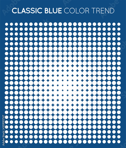 Classic Blue Trendy Color Circle in Halftone, Halftone Dot Pattern, Vector Illustration.