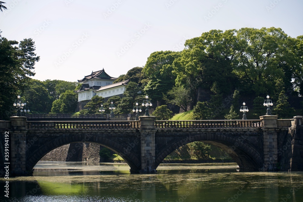 Traditional bridge to the imperial palace in Tokyo.