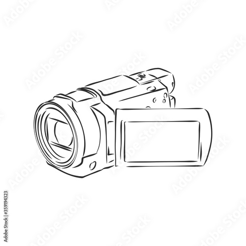 video camethe sketch of a portable video camera on a black backgroundra. video camera, vector sketch illustration