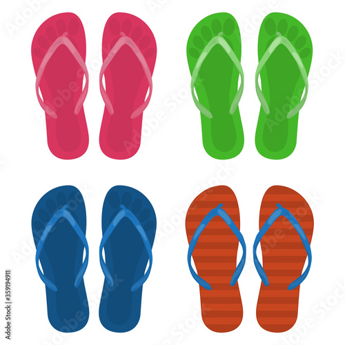 Beach slippers, set. Vector illustration on a white background.