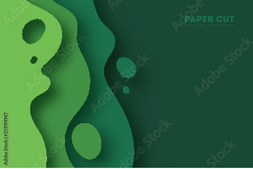 3D abstract background with green paper cut shapes. Vector design layout for business presentations, flyers, posters and invitations. Colorful carving art, environment and ecology