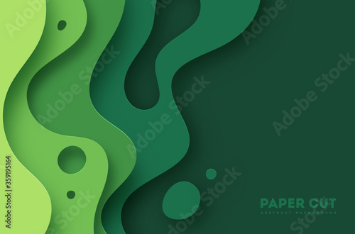 Green abstract paper carve background.Paper art style of nature concept design.Vector illustration © Vitaliy