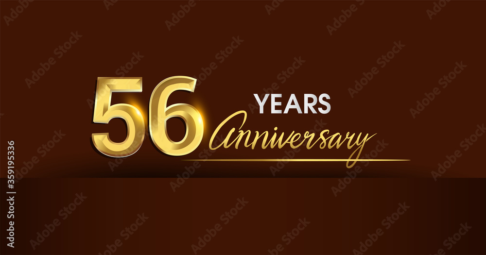 56th years anniversary celebration logotype. anniversary logo with golden color and gold confetti isolated on dark background, vector design for celebration, invitation card, and greeting card