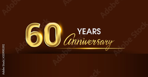 60th years anniversary celebration logotype. anniversary logo with golden color and gold confetti isolated on dark background, vector design for celebration, invitation card, and greeting card