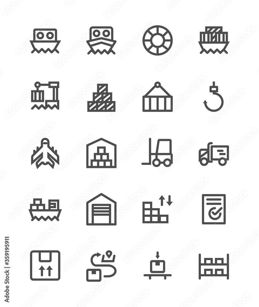 Set of line icon design for logistics, international business and transportation. editable stroke Set of line icon design for logistics, international business and transportation. editable stroke
