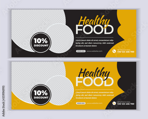 Food and restaurant web banner template. horizontal advertising web banner template.  Food facebook cover header for social media and website advertisement.