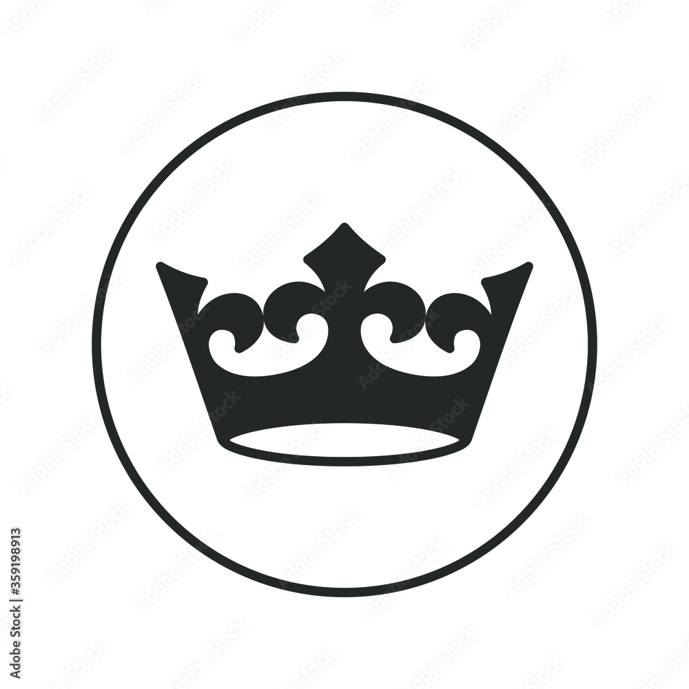 Crown graphic icon. Crown sign in the circle isolated on white background. Royal symbol. Vector illustration