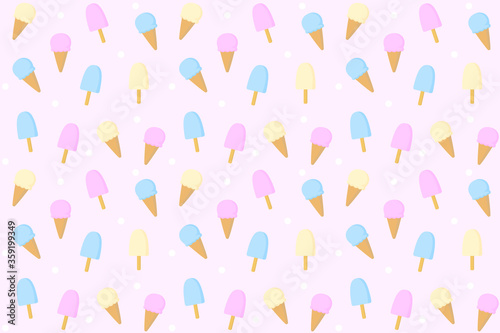 Vector pattern of ice cream scoops and popsicles