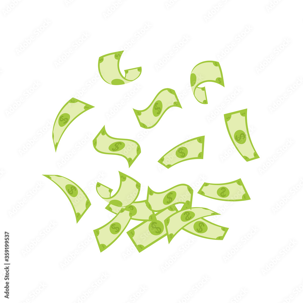 Flying green dollars isolated on white background Flying green dollars isolated on white background