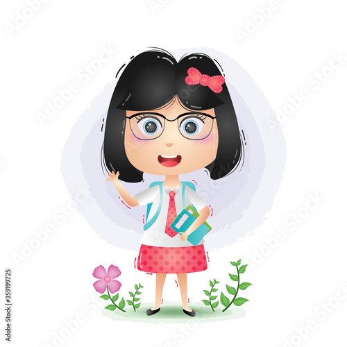 a Cute student girl character cartoon vector