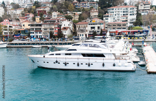 Turkey , Istanbul - July 2019 "yeniköy pier"   luxury yachts parked. Yacht parking in harbor © Mustafa