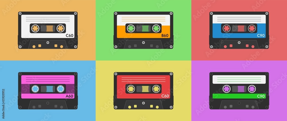 Cassette tape vector set audio cassette set retro vintage isolated Cassette tape vector set audio cassette set retro vintage isolated