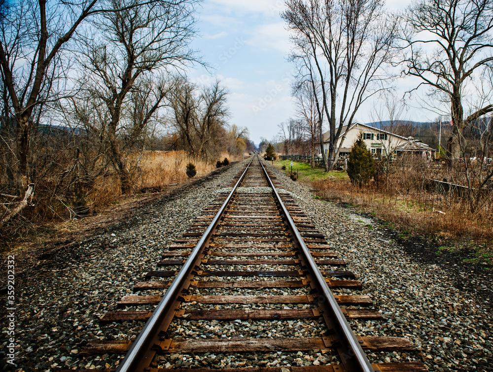 Empty train tracks in Autumn, New York state Empty train tracks in Autumn, New York state