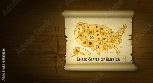 Old USA map vector illustration on wooden background