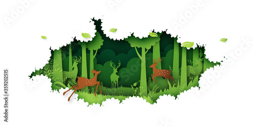 07.Green jungle forest nature landscape background paper art style