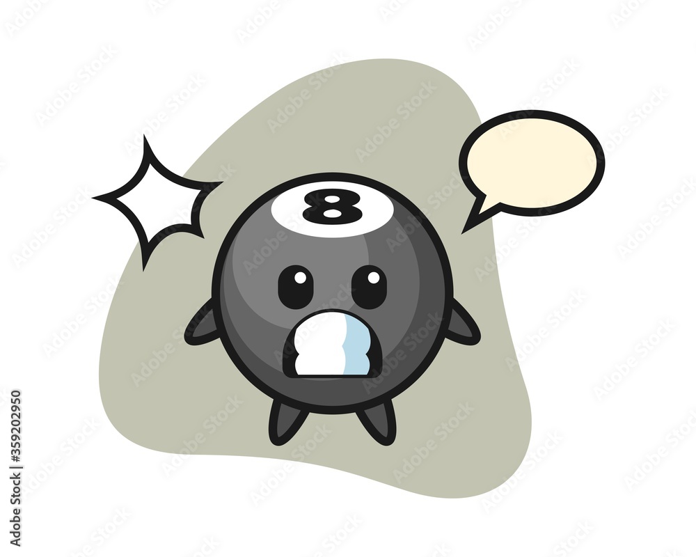 Eight ball billiard cartoon with shocked gesture