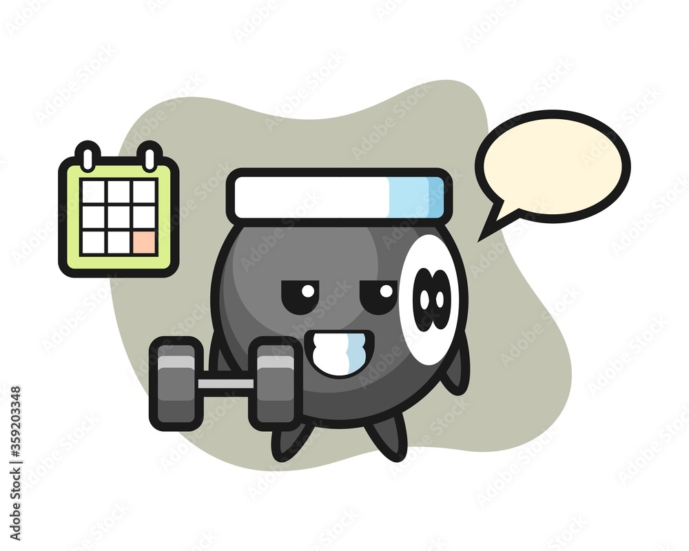 Eight ball billiard cartoon doing fitness with dumbbell Eight ball billiard cartoon doing fitness with dumbbell