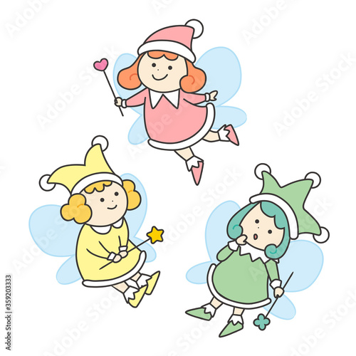 ステッキを持った妖精のイラスト（線あり）