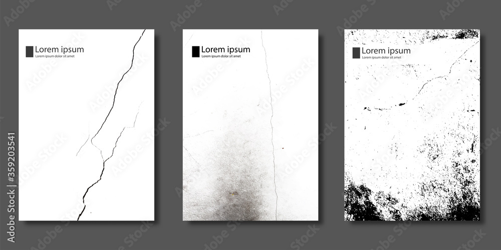 Set of Minimal covers design, Grunge vintage cracked wall with white background, Pattern of covers template set, Vector illustration