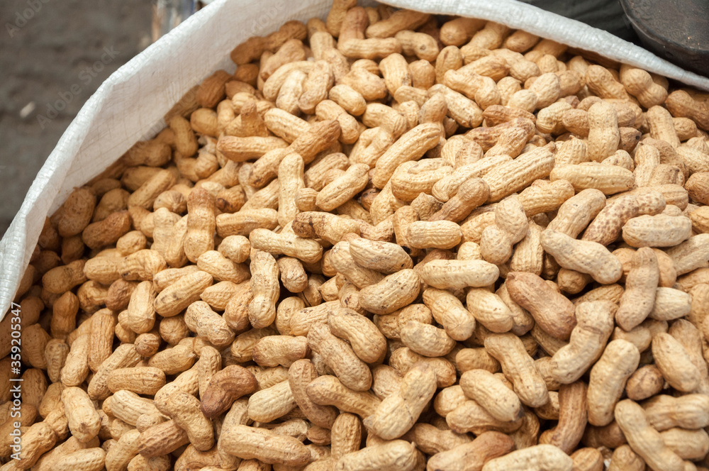Bag full of raw peanuts selling at Bazaar in Bishkek, Kyrgyzstan Bag full of raw peanuts selling at Bazaar in Bishkek, Kyrgyzstan