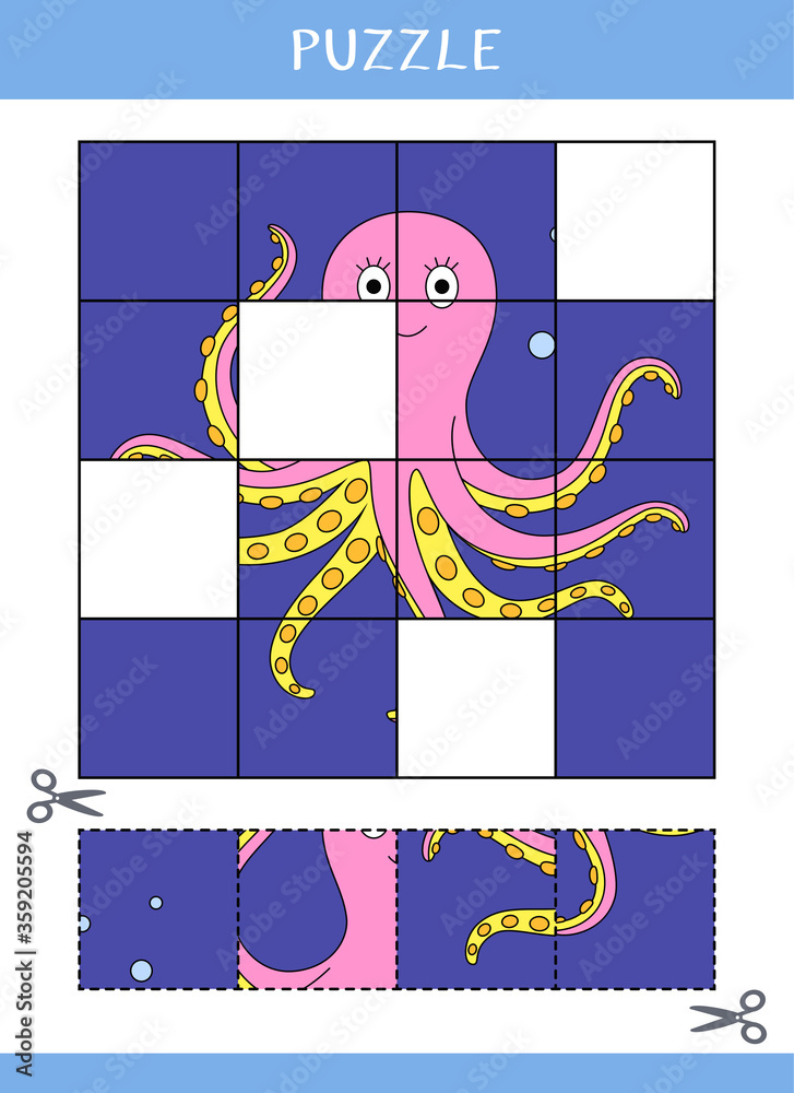 Obraz premium Puzzle for kids. Simple educational game. Cut and glue