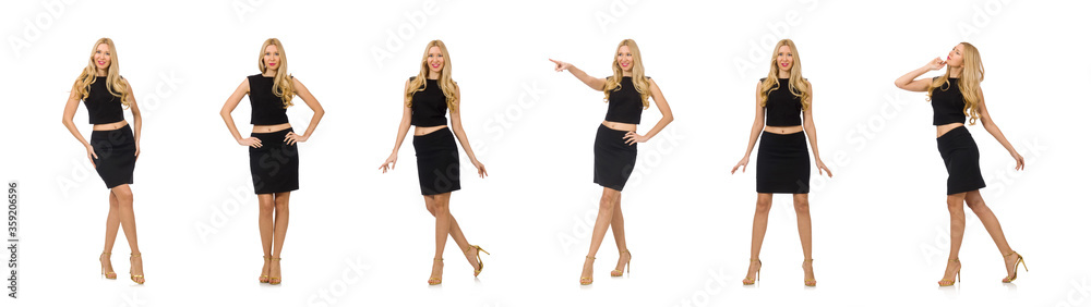 Pretty girl in black mini dress isolated on white Pretty girl in black mini dress isolated on white