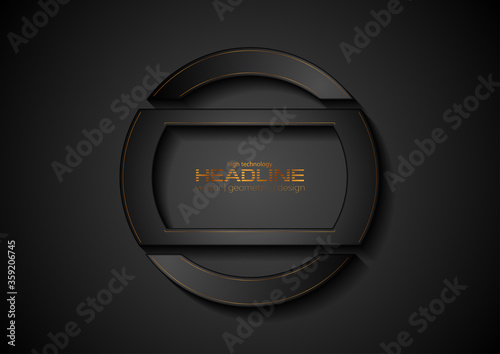 Abstract black logo emblem design with bronze outlines. Vector concept technology background