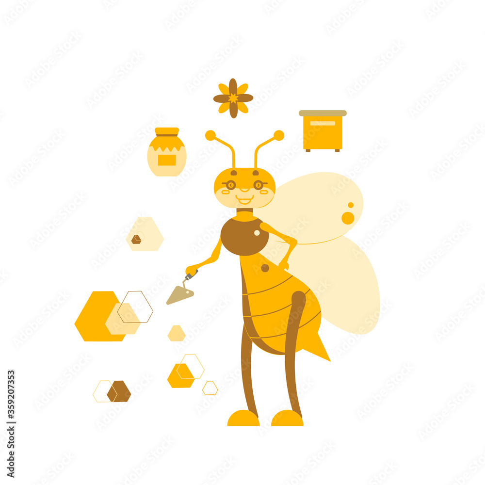 Fototapeta premium A bee is a worker with a trowel tool.