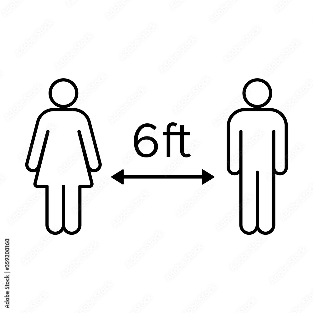 Keep distance. 6 ft. Coronavirus (COVID-19) prevention. Editable vector illustration Keep distance. 6 ft. Coronavirus (COVID-19) prevention. Editable vector illustration