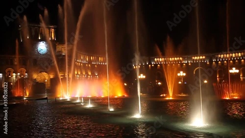 Evening fountain at the Republic Square in Yerevan photo