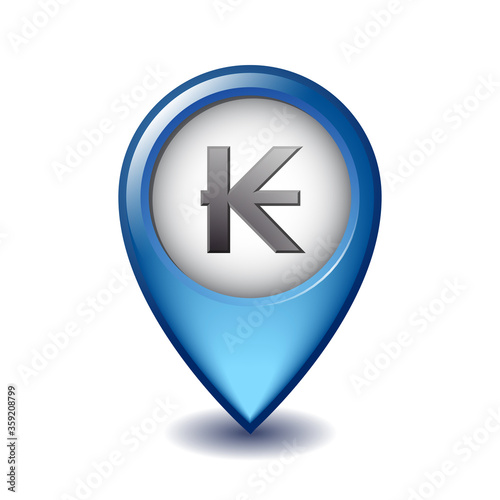 Laotian kip symbol on Mapping Marker vector icon.
