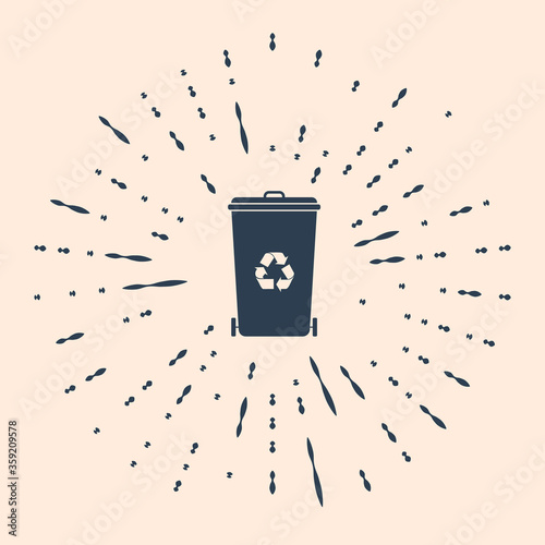Black Recycle bin with recycle symbol icon isolated on beige background. Trash can icon. Garbage bin sign. Recycle basket icon. Abstract circle random dots. Vector Illustration.