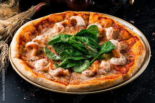 italian pizza shrimp and chard leaves