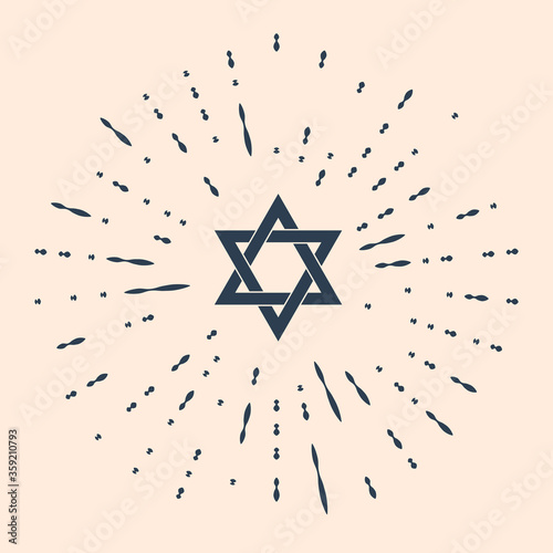 Black Star of David icon isolated on beige background. Jewish religion symbol. Abstract circle random dots. Vector Illustration.