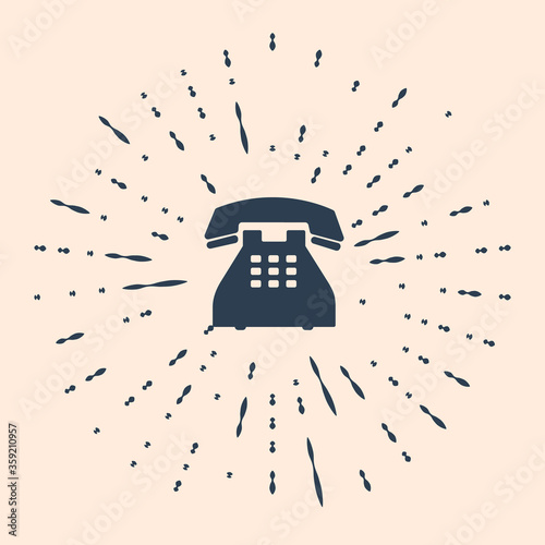 Black Telephone icon isolated on beige background. Landline phone. Abstract circle random dots. Vector Illustration.