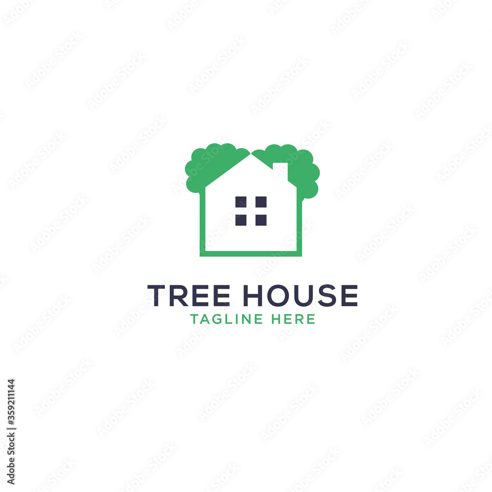 Fototapeta premium Green tree house logo template