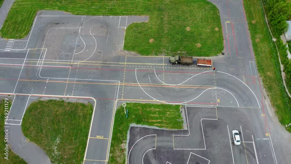 Driving school, driving safety training area with various practice