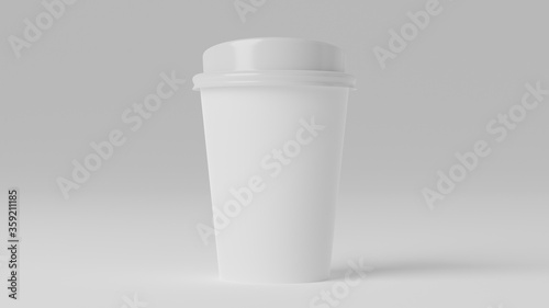 Blank coffee cup with plastic lid on isolate background.3d rendering illustration.
