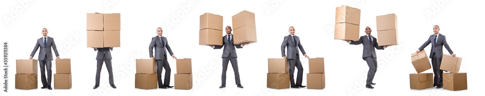 Businessman with box isolated on the white Businessman with box isolated on the white
