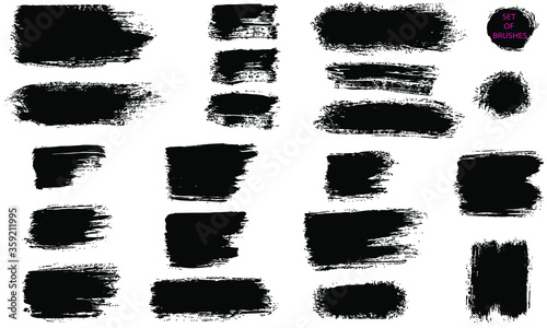 A set of brushstrokes. A collection of vector black lines, for grunge design and decor, isolated on a white background.